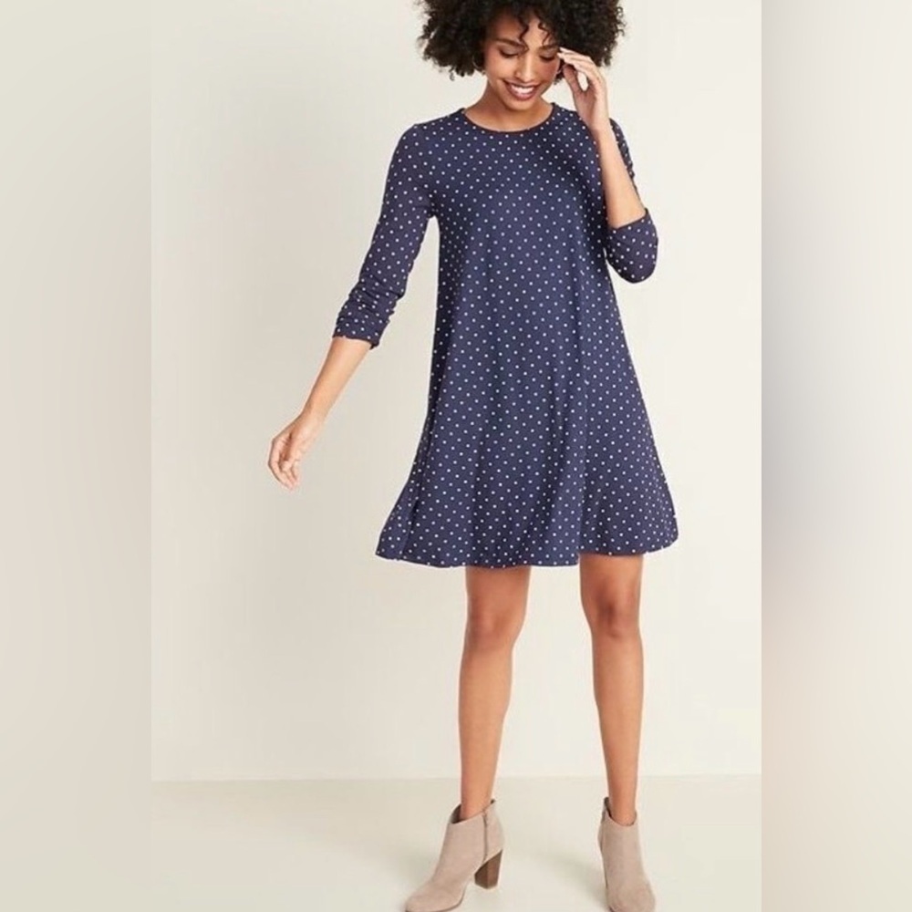 Old Navy Long Sleeve Navy Dress with White Dots